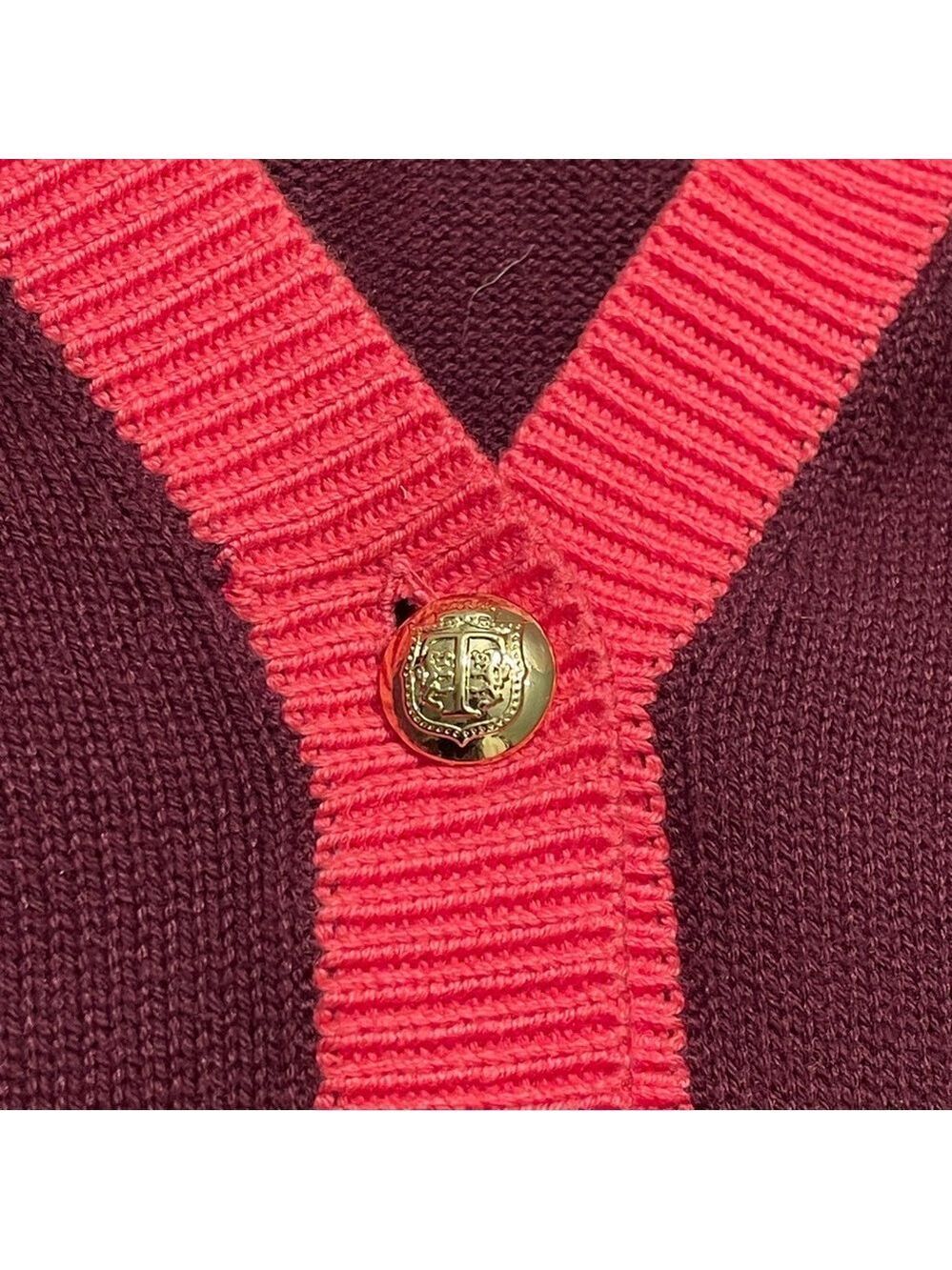New Talbots V-Neck Tipped Cotton Burgundy Grandpa Cardigan Boyfriend Sweater MP - Picture 4 of 13